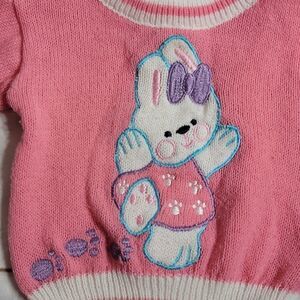 𝅺vintage Easter Sweater with Adorable Bunny Pink and White